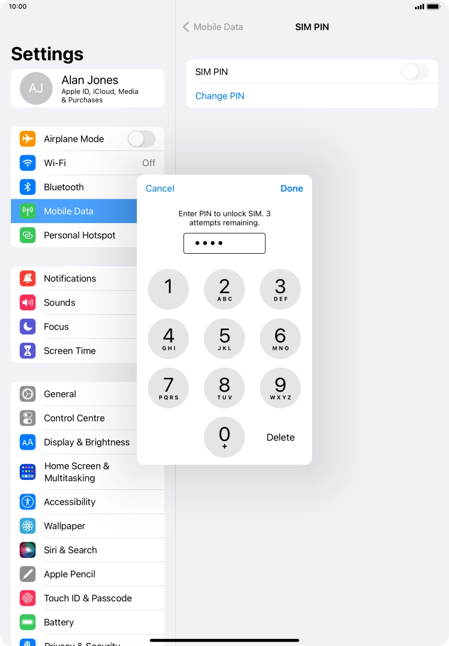 Key in your SIM PIN and press  Done. The default SIM PIN is 0000.