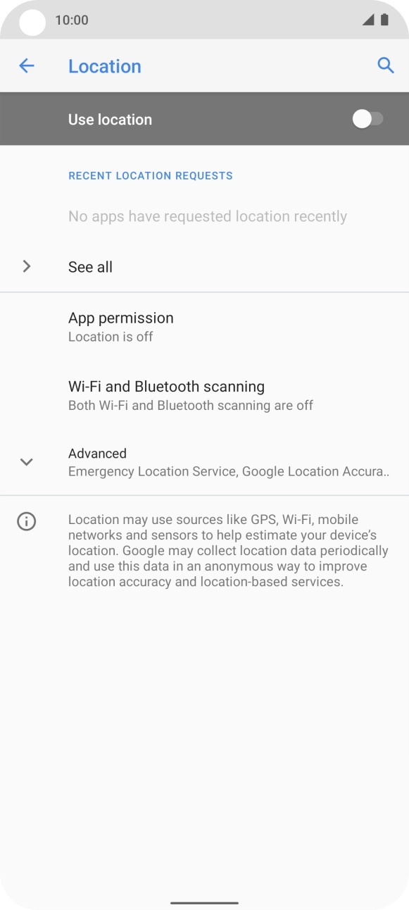 Press the indicator next to 'Use location' to turn the function on or off. Press the indicator next to 'Use location' to turn the function on or off.