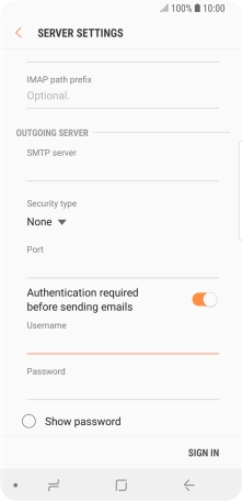 Press the field below 'Password' and key in the password of your email provider's outgoing server.