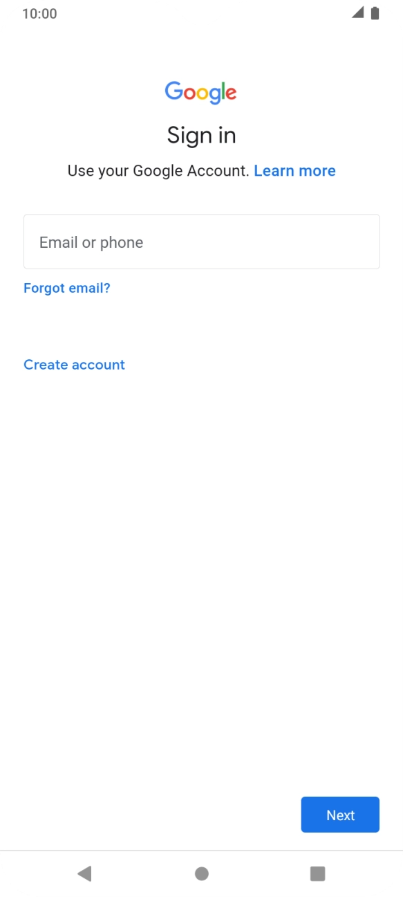 If you don't have a Google account, press Create account and follow the instructions on the screen to create an account.
