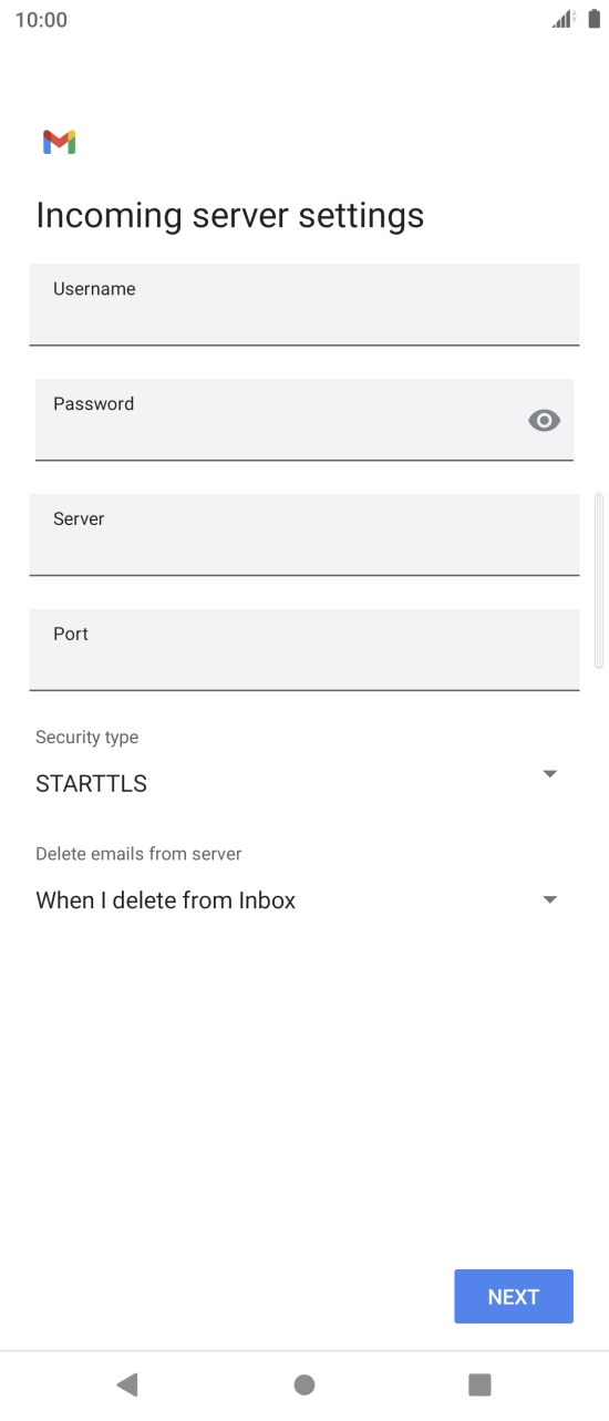 Press the field below 'Username' and key in the username for your email account. Press the field below 'Username' and key in the username for your email account.