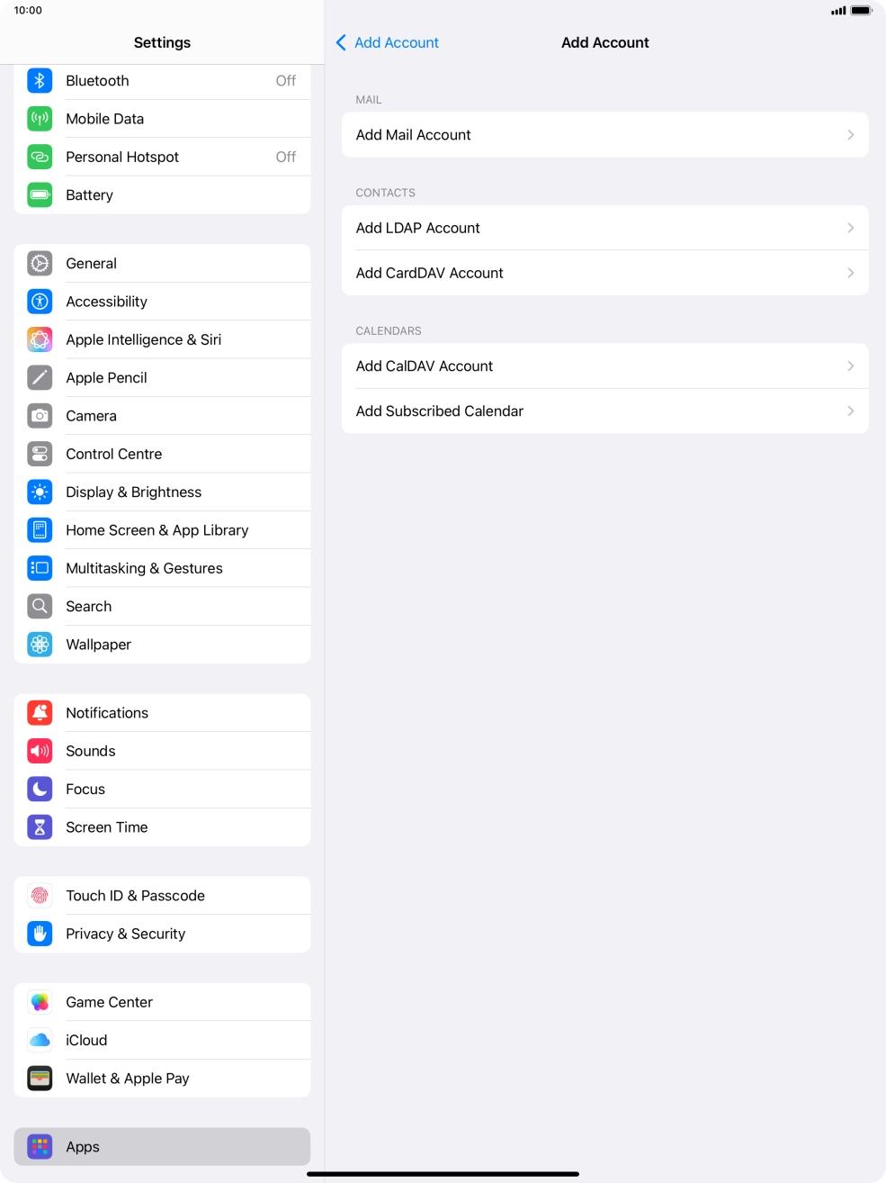 Press Add Mail Account. Press Add Mail Account.