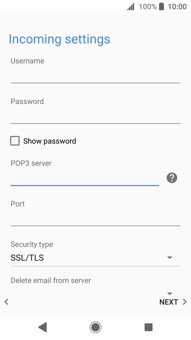 Press the field below 'Port' and key in 110.