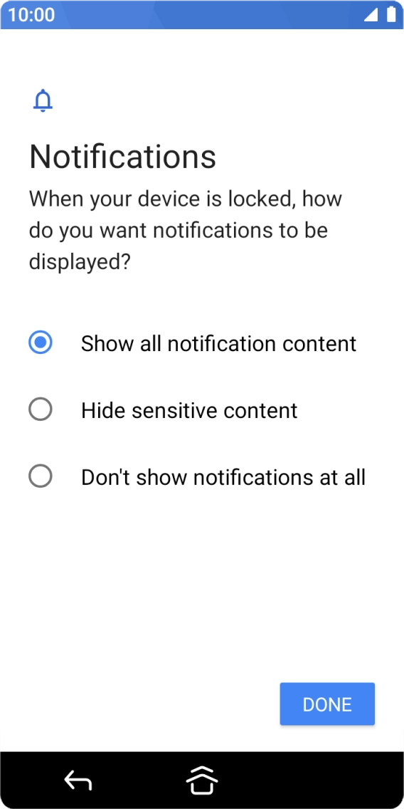 Press the required setting.