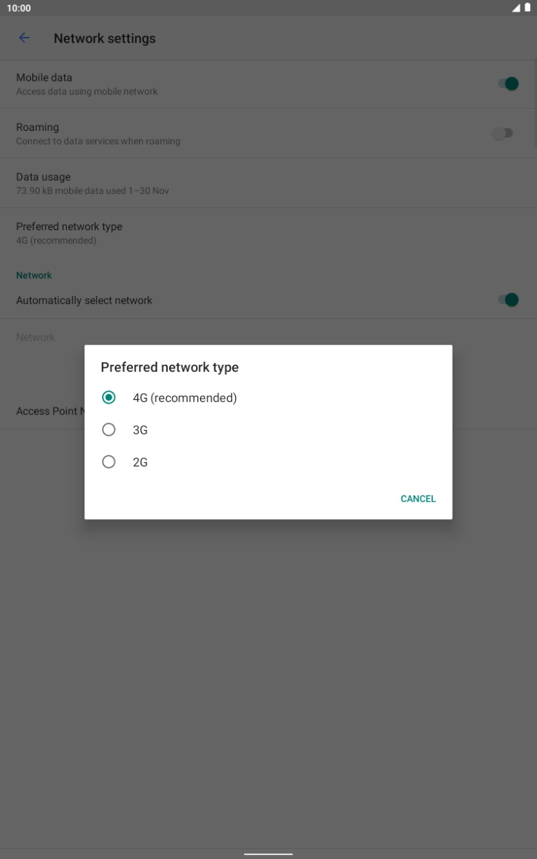Press the required network mode.