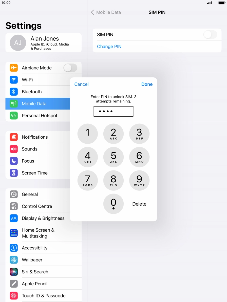 Key in your SIM PIN and press  Done. The default SIM PIN is 0000.