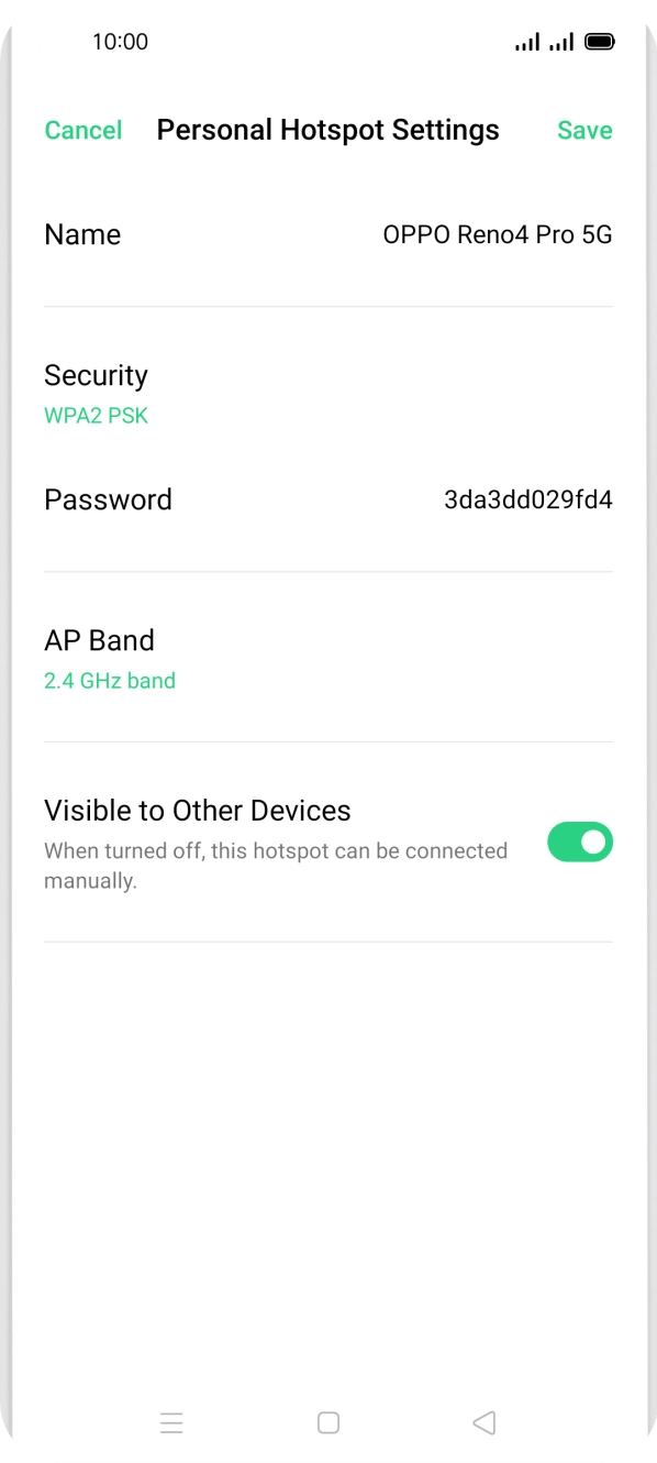 Press Name and key in the required name for the WiFi hotspot. Press Name and key in the required name for the WiFi hotspot.