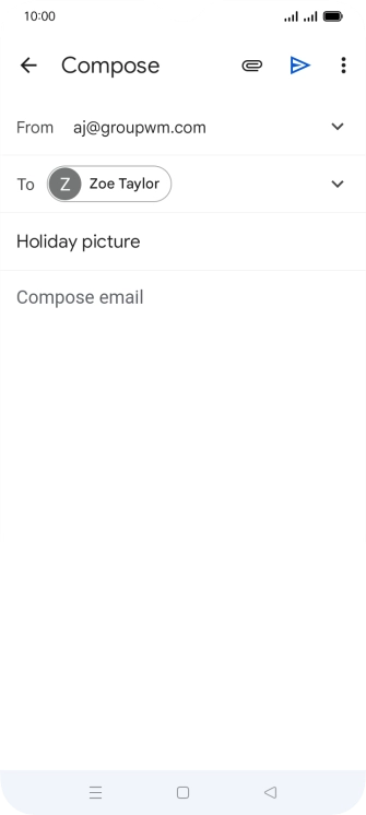 Press the text input field and write the text for your email. Press the text input field and write the text for your email.