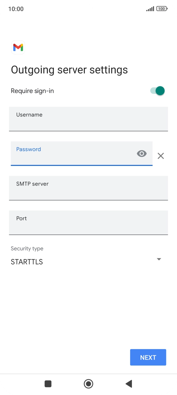 Press the field below 'SMTP server' and key in the name of your email provider's outgoing server.