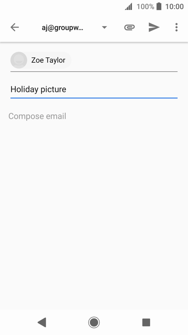 Press the text input field and write the text for your email. Press the text input field and write the text for your email.