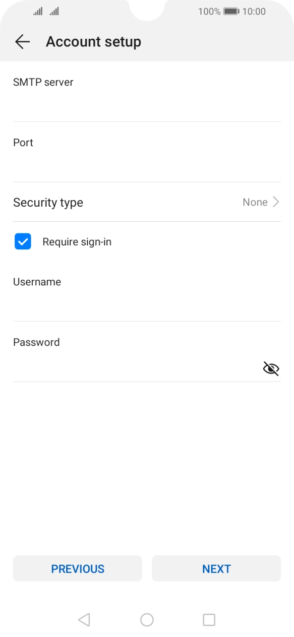 Press the field below 'SMTP server' and key in the name of your email provider's outgoing server. Press the field below 'SMTP server' and key in the name of your email provider's outgoing server.