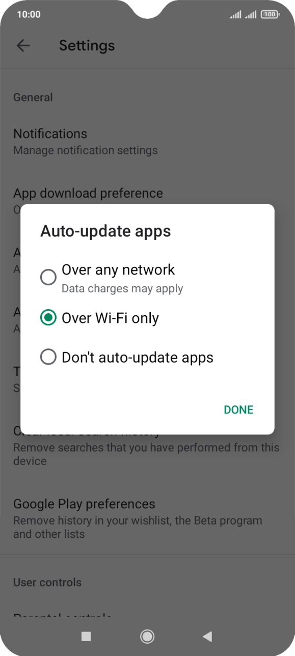 To turn on automatic update of apps using mobile network, press Over any network. To turn on automatic update of apps using mobile network, press Over any network.