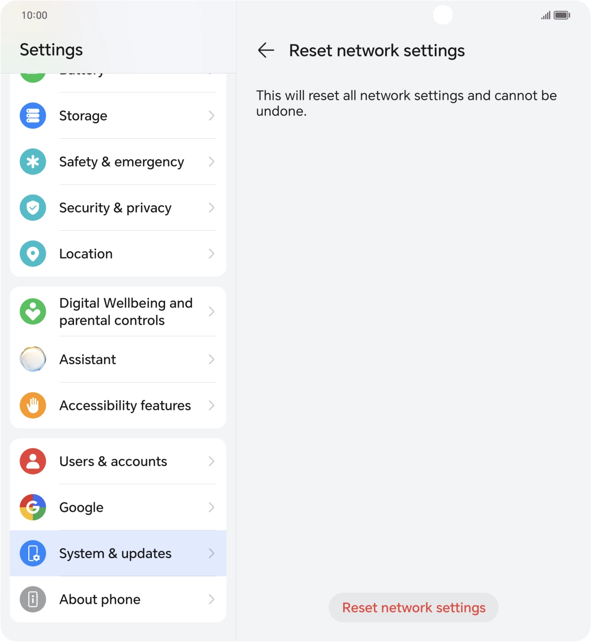 Press Reset network settings.