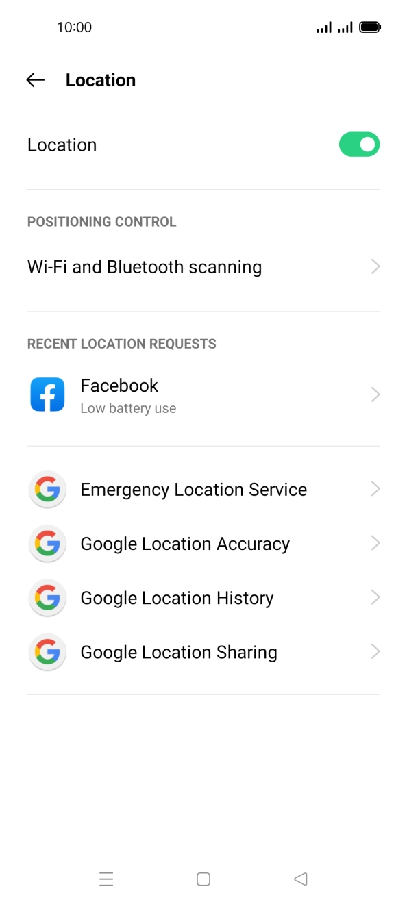 Press Google Location Accuracy. Press Google Location Accuracy.