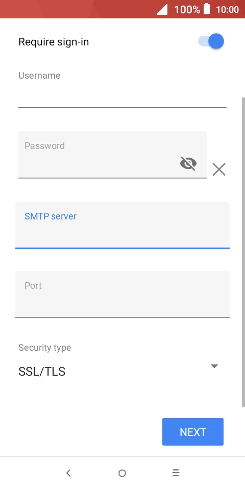 Press the field below 'Port' and key in 25. Press the field below 'Port' and key in 25.