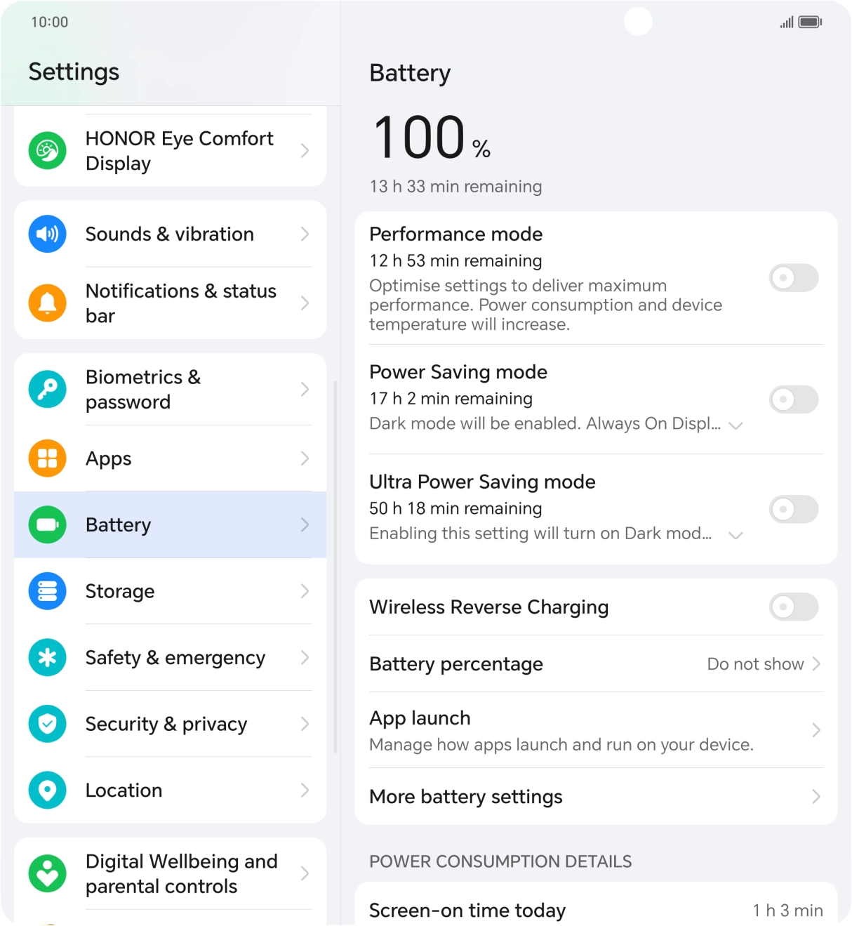 Press the indicator next to 'Power Saving mode' to turn on the function.