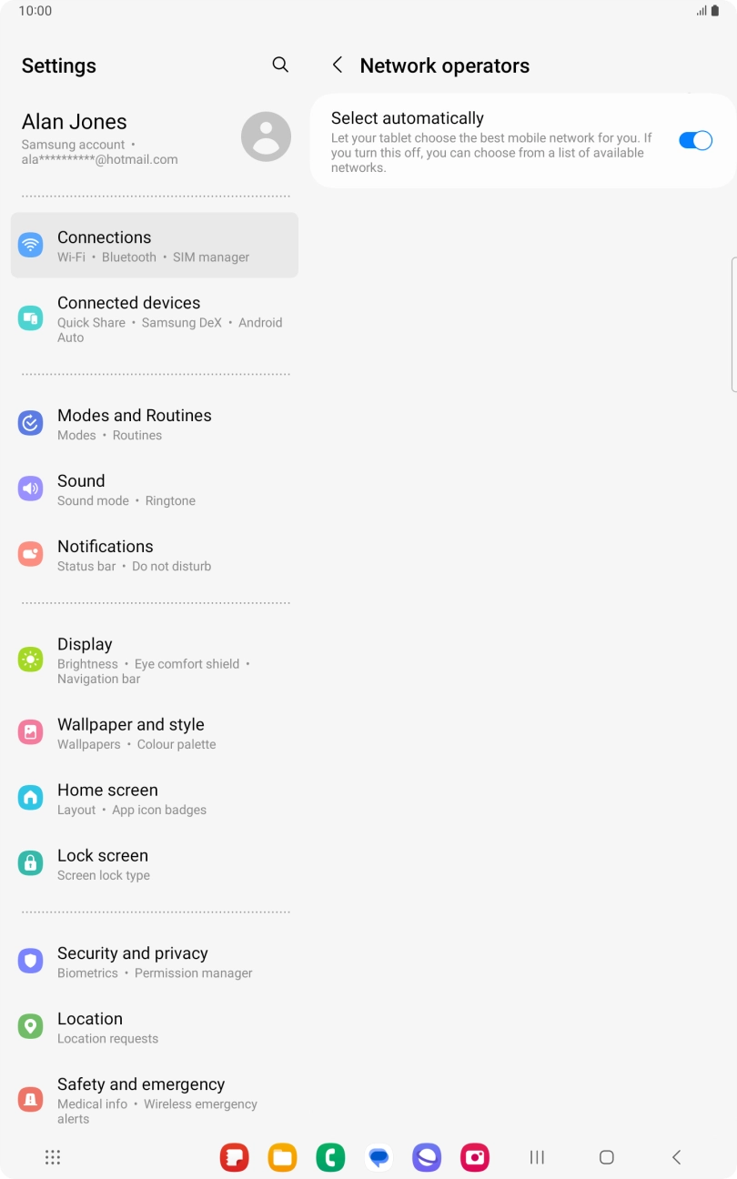 Press the indicator next to 'Select automatically' to turn off the function and wait while your tablet searches for networks. Press the indicator next to 'Select automatically' to turn off the function and wait while your tablet searches for networks.
