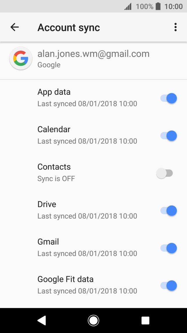 Press the indicator next to 'Contacts' to copy contacts.