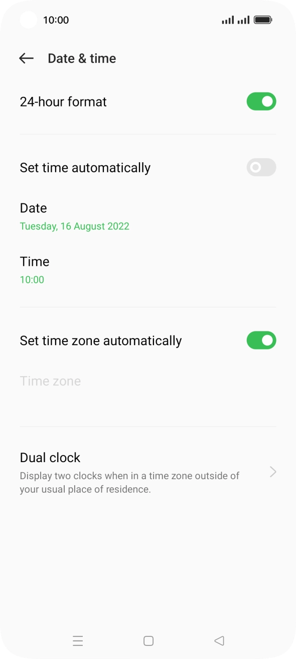 Press the indicator next to 'Set time automatically' to turn on the function.