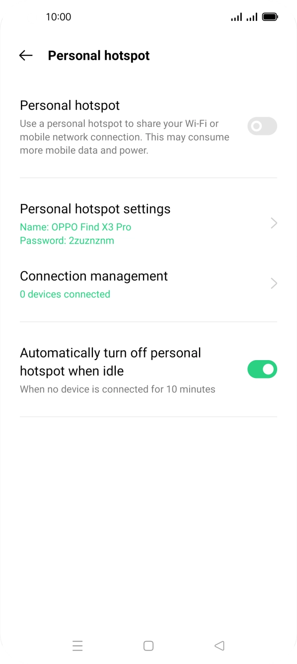 Press Personal hotspot settings.