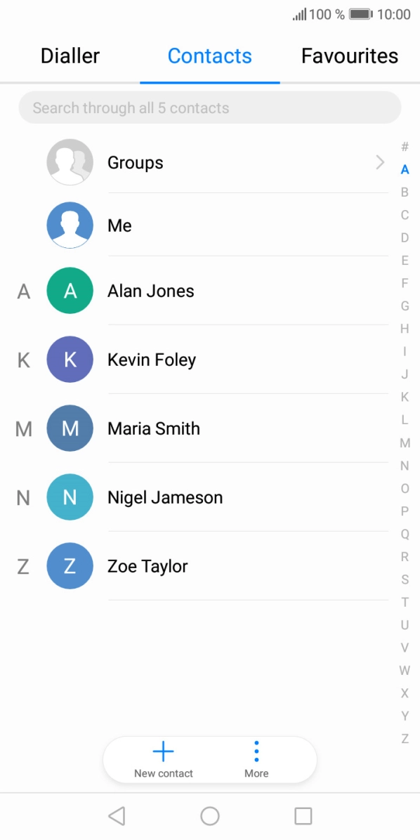 Press the required contact.