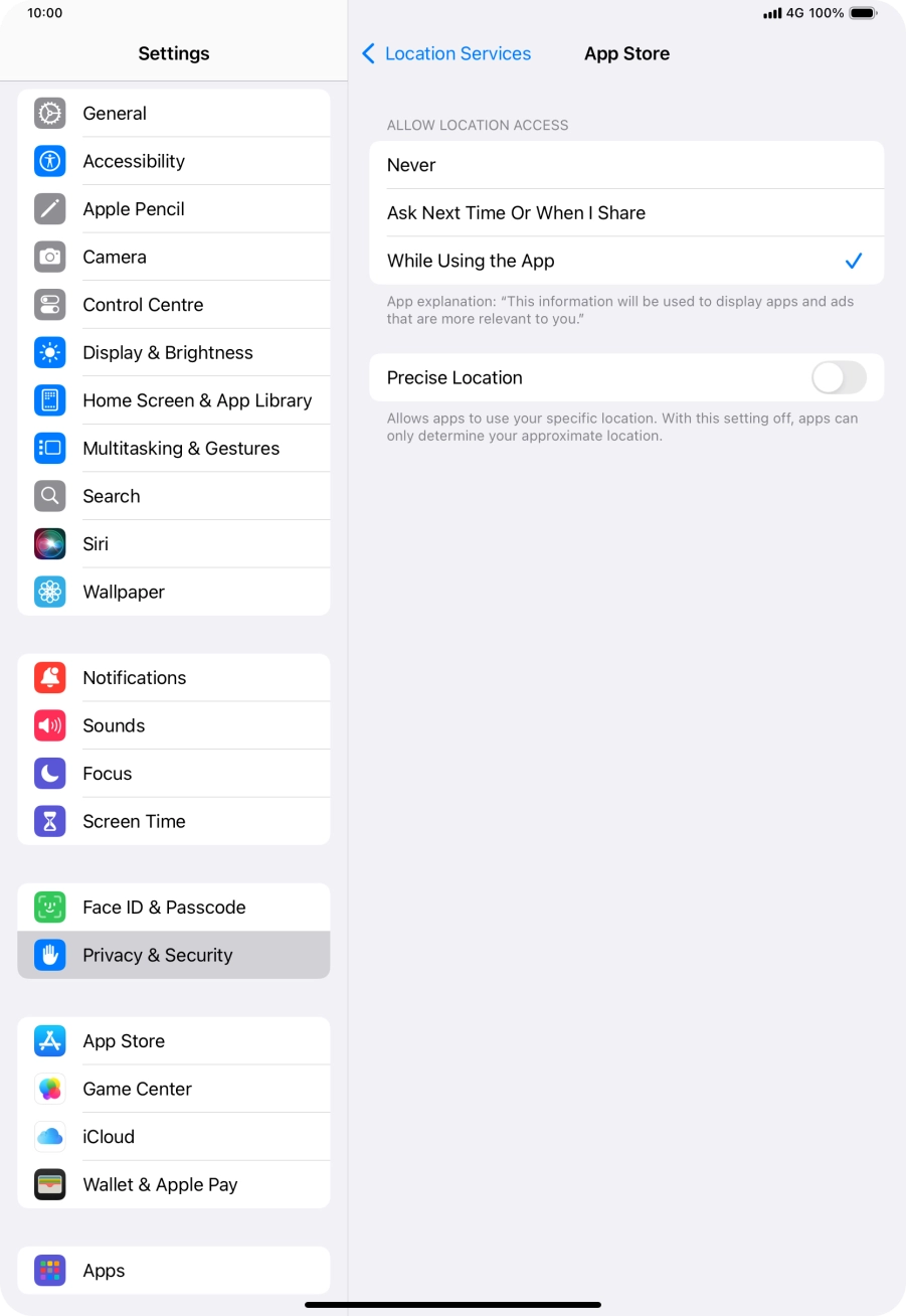 Press the required setting to turn the function on or off.