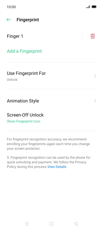 Press the delete icon next to the required fingerprints.