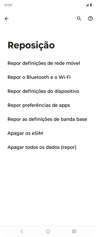 Prima Repor definições de rede móvel.