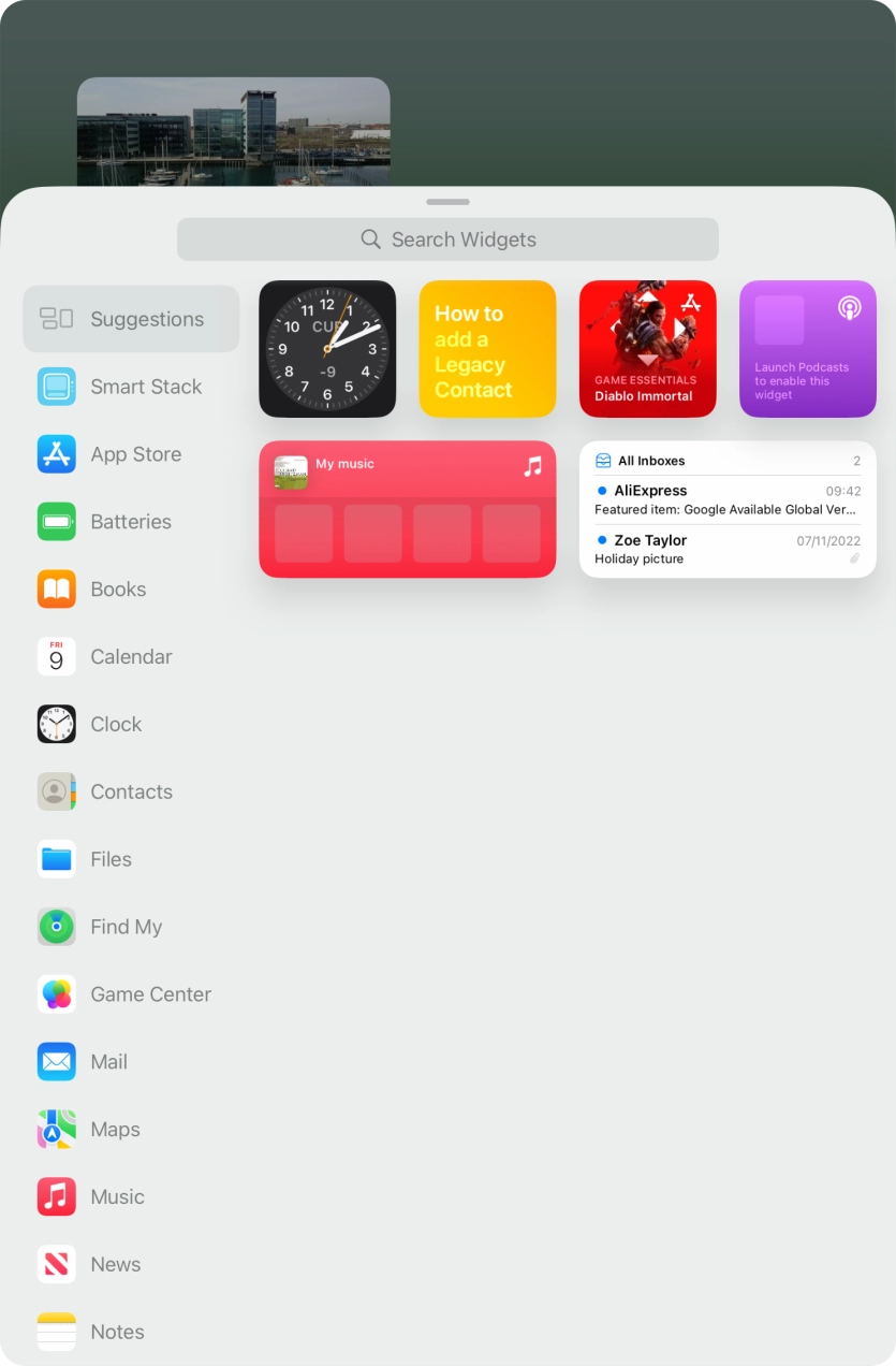 Press the required widget. Press the required widget.