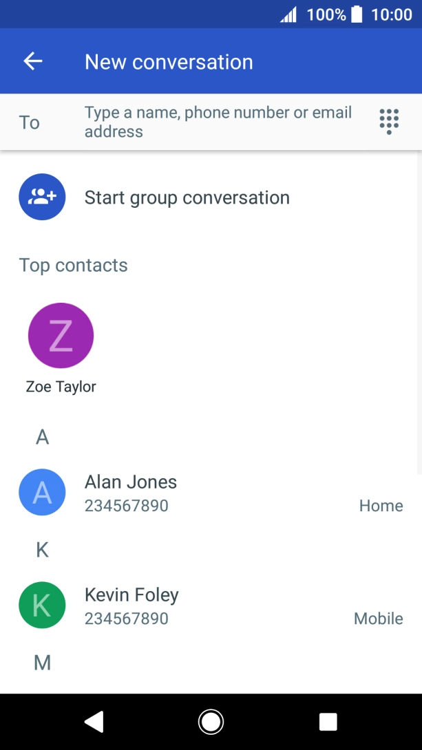 Press the field next to 'To' and key in the first letters of the recipient's name.