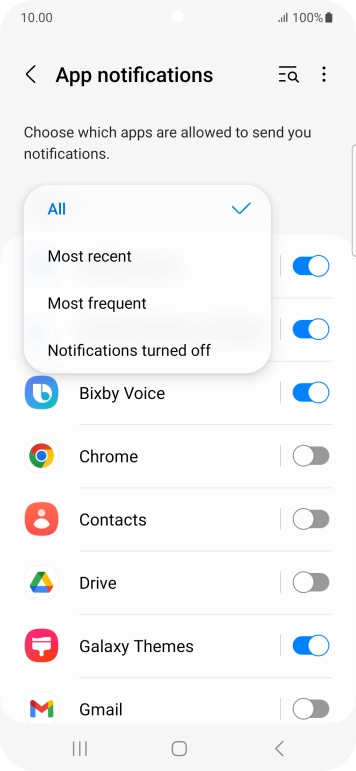 Press the required setting. Press the required setting.