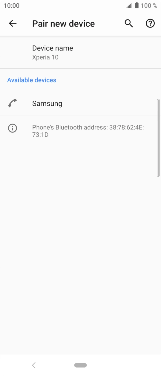 Press the required Bluetooth device and follow the instructions on the screen to pair the device with your phone.