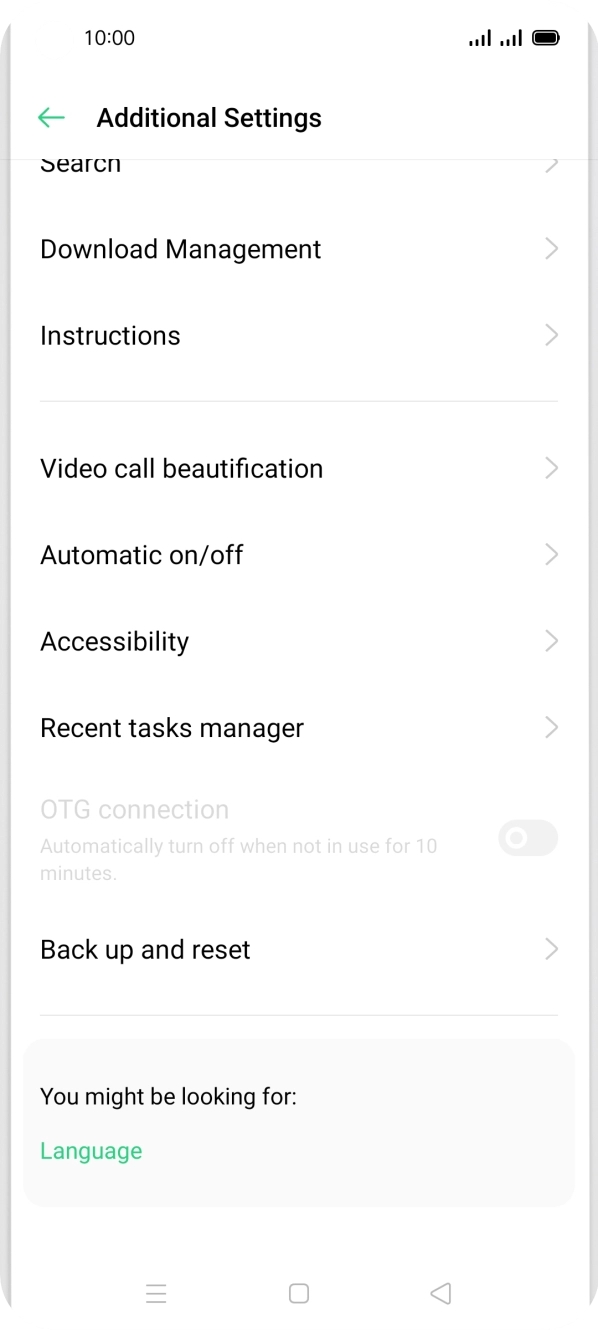 Press Back up and reset.