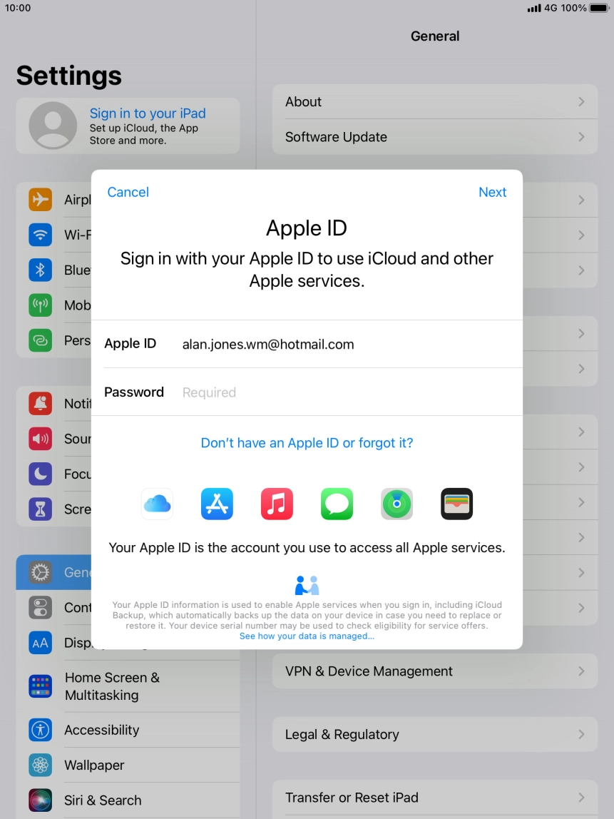 Press the field next to 'Password' and key in the password for your Apple ID.