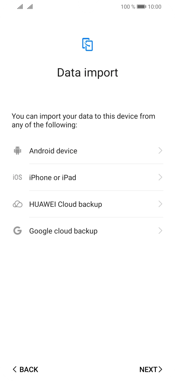 You can transfer the contents of another phone to your phone when it's activated for the first time and after a factory reset. When this screen is displayed, your phone is ready to transfer contents from another phone.