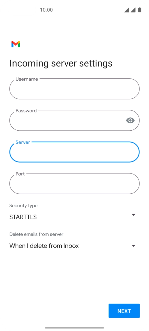 Press the field below 'Port' and key in 110. Press the field below 'Port' and key in 110.