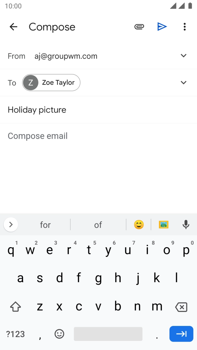 Press the text input field and write the text for your email.