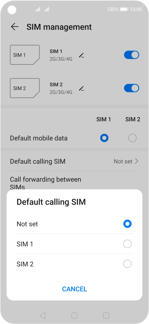 Press the required setting.