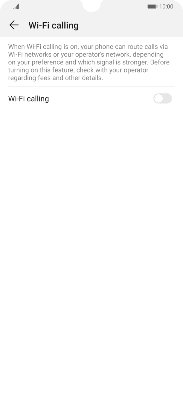 Press the indicator next to 'Wi-Fi calling' to turn the function on or off. Press the indicator next to 'Wi-Fi calling' to turn the function on or off.