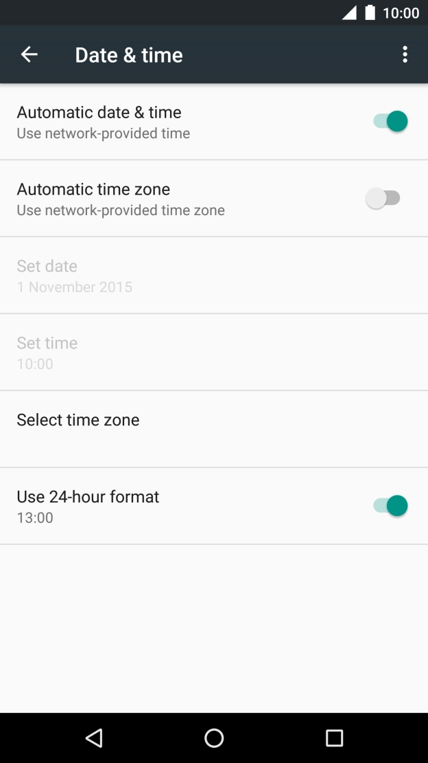 Press the indicator next to 'Automatic time zone' to turn on the function.