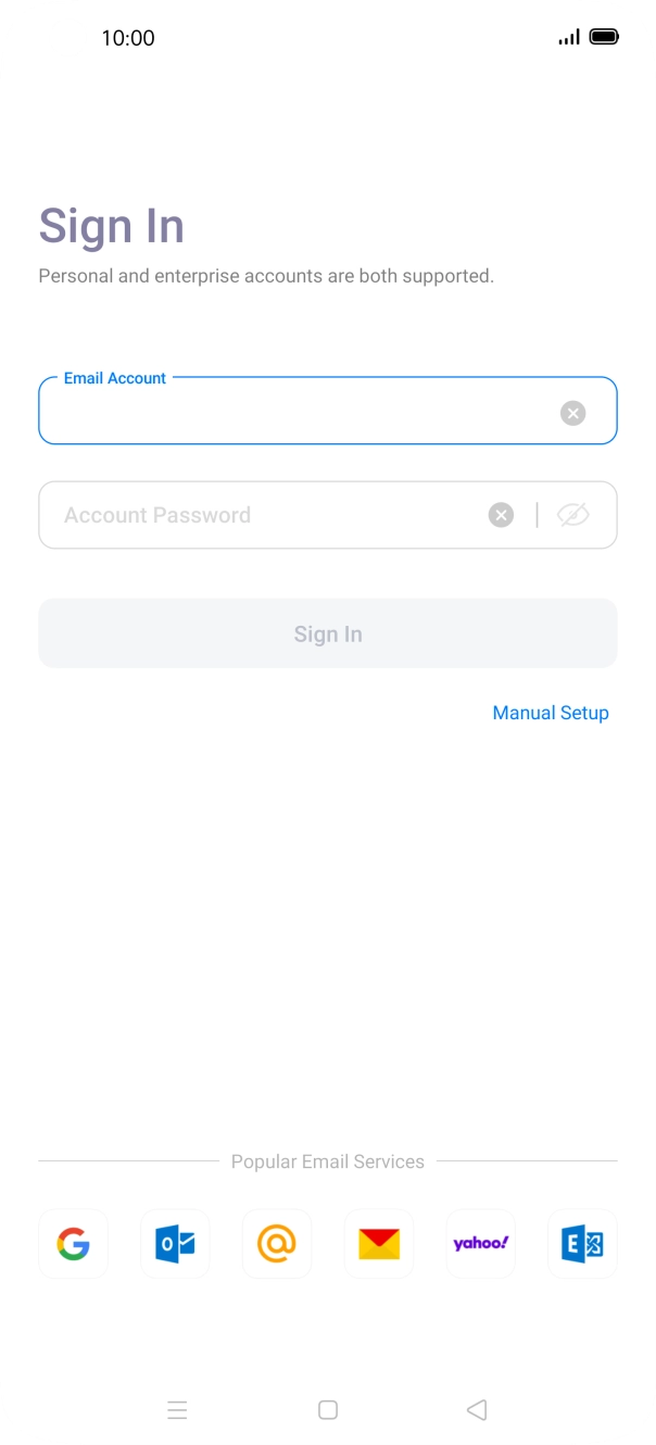 Press Account Password and key in the password for your email account. Press Account Password and key in the password for your email account.
