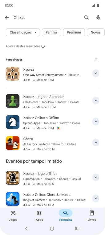 Prima a app pretendida.