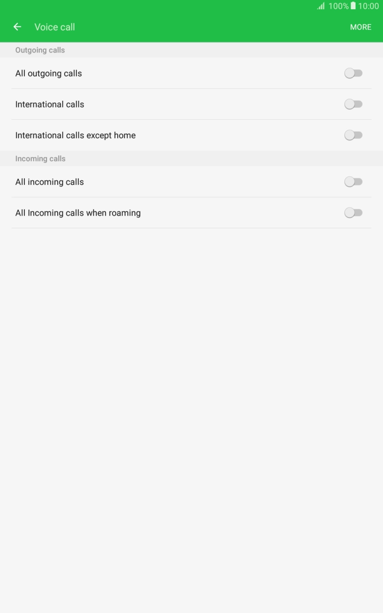 Press the indicator next to the required barring type.