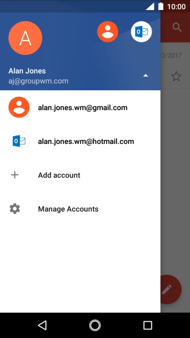 Press the required email account.