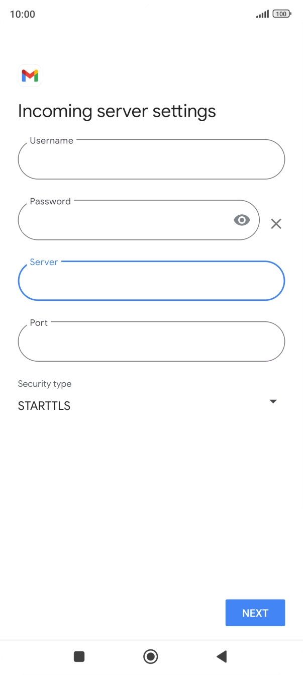 Press the field below 'Port' and key in 143. Press the field below 'Port' and key in 143.
