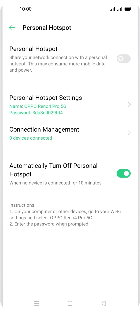 Press Personal Hotspot Settings. Press Personal Hotspot Settings.
