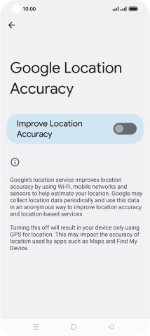 If you press the indicator next to 'Improve Location Accuracy' to turn on the function, your phone can find your exact position using the GPS satellites, the mobile network and nearby WiFi networks. Satellite-based GPS requires a clear view of the sky.
