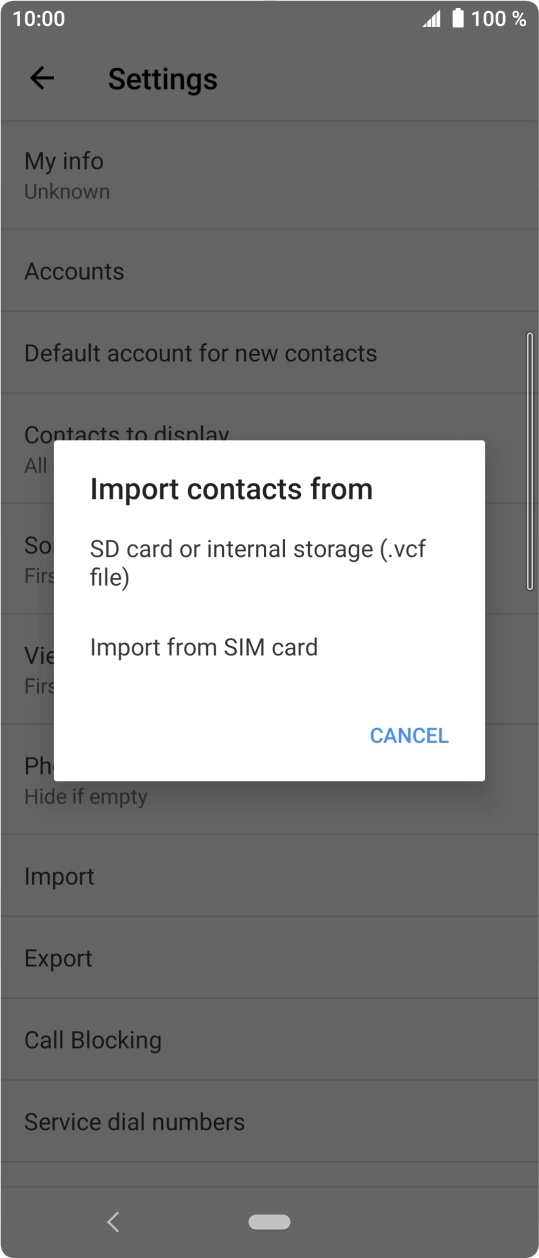 Press Import from SIM card.
