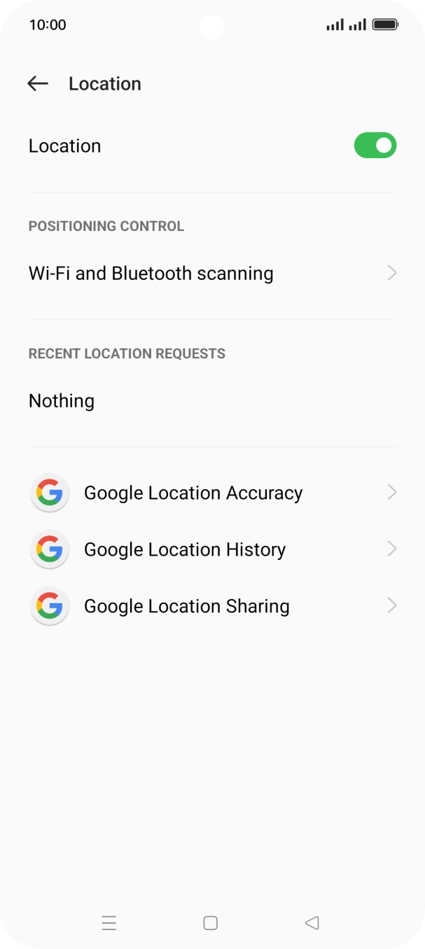 Press Google Location Accuracy. Press Google Location Accuracy.