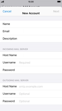 Press Username and key in the username for your email account.